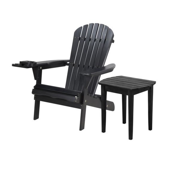 Blizzard - Foldable Adirondack Chair w/Cup Holder & End Table - Black ...