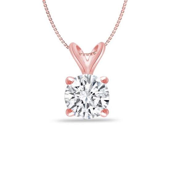 Bright White Round Lab Grown Diamond Pendant in 14K Rose Gold 0.30ct ...