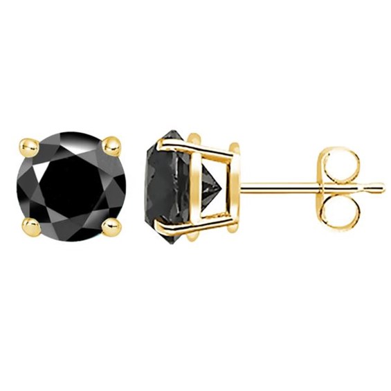 PARIKHS Black Round Diamond Stud in Yellow Gold over Sterling Silver, 0 ...