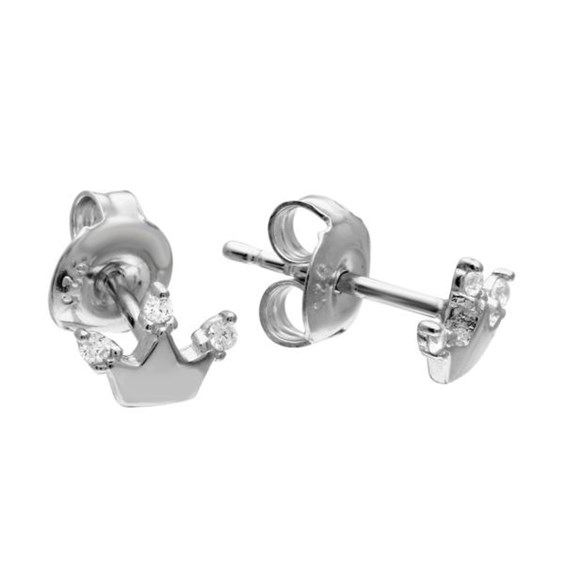 PARIKHS Rhodium Plated Crown CZ Stud Earring in 925 Sterling Silver ...