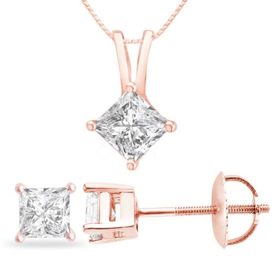 Certified Parikhs Princess Cut Diamond Screw Back Set 14k Rose Gold 025ct Hij Color Vs2 4725