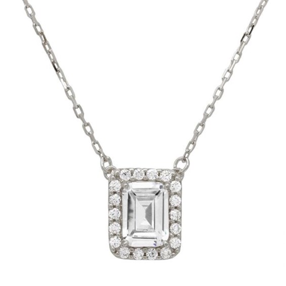 PARIKHS Rhodium Plated Square Halo CZ Pendant with Adjustable Chain in ...