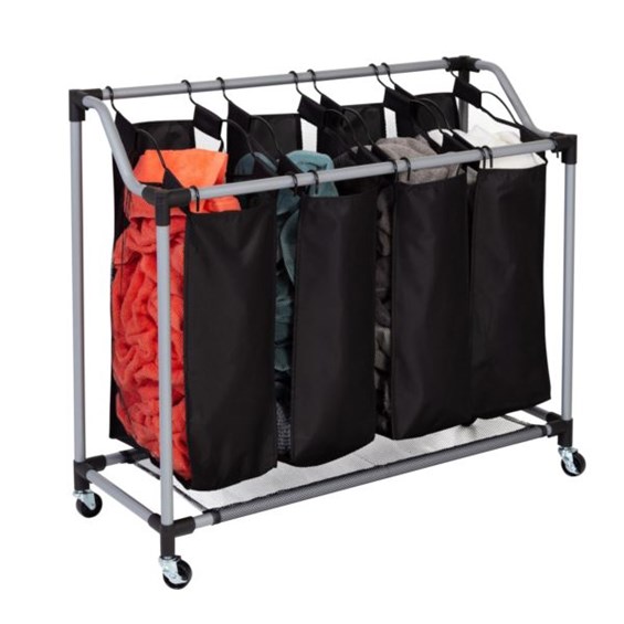 Rolling Deluxe 4-Compartment Laundry Sorter Black/Silver | Choose-Your-Gift