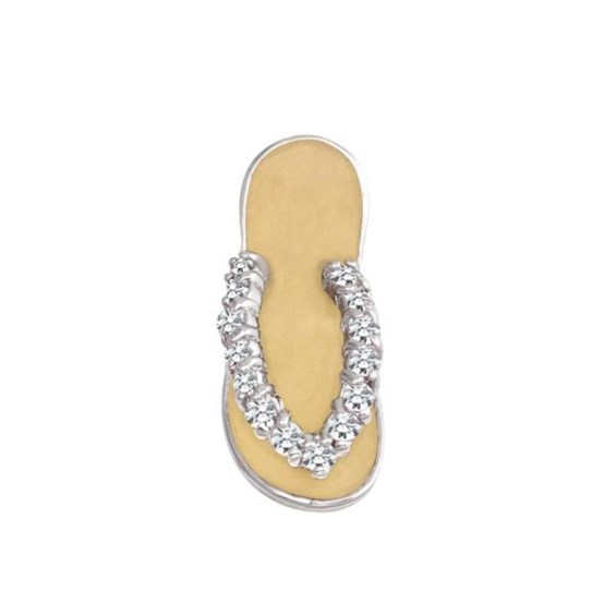 PARIKHS Rhodium Plated Yellow Enamel Clear CZ Sandal Pendant with chain ...