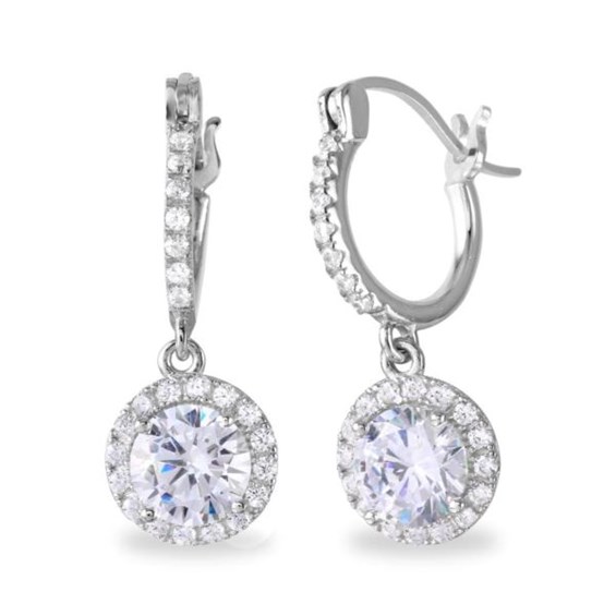 PARIKHS Rhodium Plated Dangling Micro Pave Round CZ Huggie Earring in ...