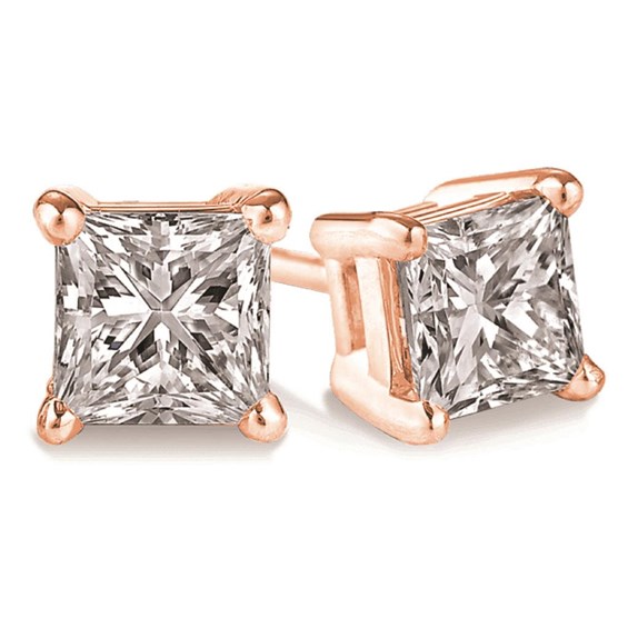 PARIKHS Princess Cut Prime Diamond Stud 14K Rose Gold 0.05ct IJK Color ...