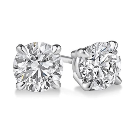 Certified PARIKHS Round Prestige Diamond Stud 14K White Gold 0.20ct IJ ...