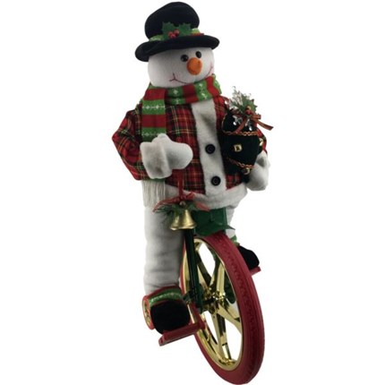 36-In. Battery-Operated Bike-Riding Snowman with Gift Sack, Animation ...