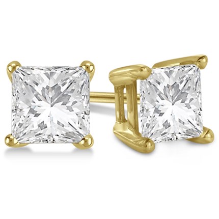 Certified PARIKHS Princess Cut Prime Diamond Stud 14K Yellow Gold 0 ...