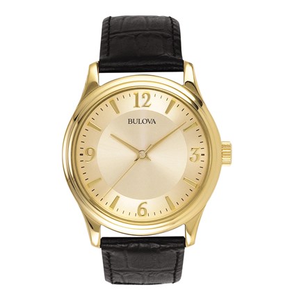 Mens Corporate Collection Black Leather Strap Watch Gold Dial | Choose ...