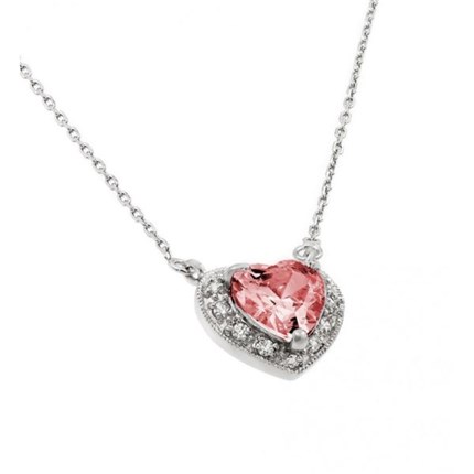 PARIKHS Rhodium Plated CZ Heart July Birthstone Necklace in 925 ...